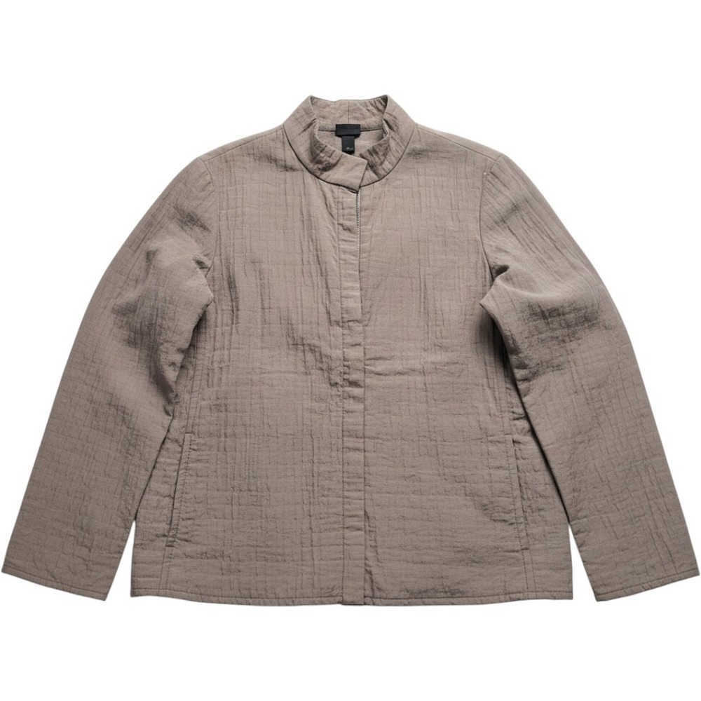 Eileen Fisher Petite Taupe Textured Italian Fabric Zip Up Jacket PM